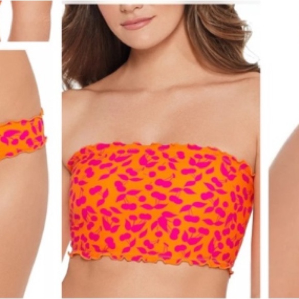 Salt & Cove bandeau bikini pink & orange cherry print